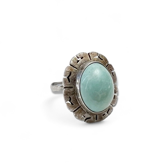 Vintage Sterling Silver Larimar Mexico Eagle Mark 4 Signed Ring Size 6 - Picture 1 of 10